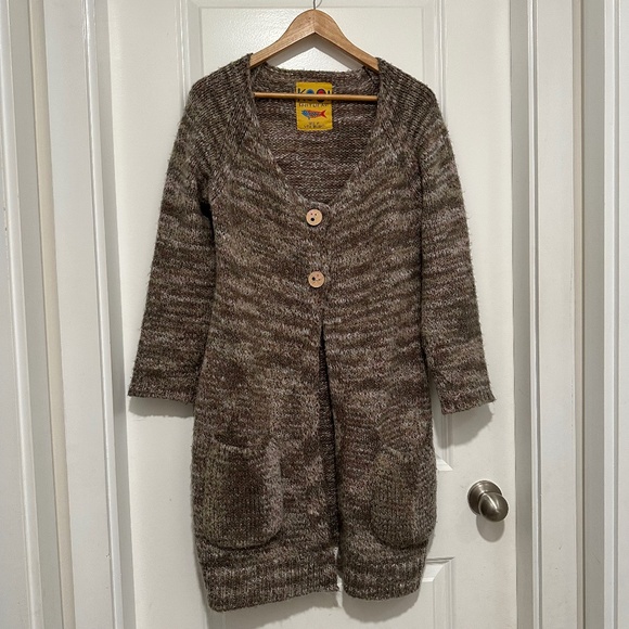 Kooi Knitwear Sweaters - Kooi | Kooi Knitwear Women’s Large Two Button Cardigan Beige Brown Cream